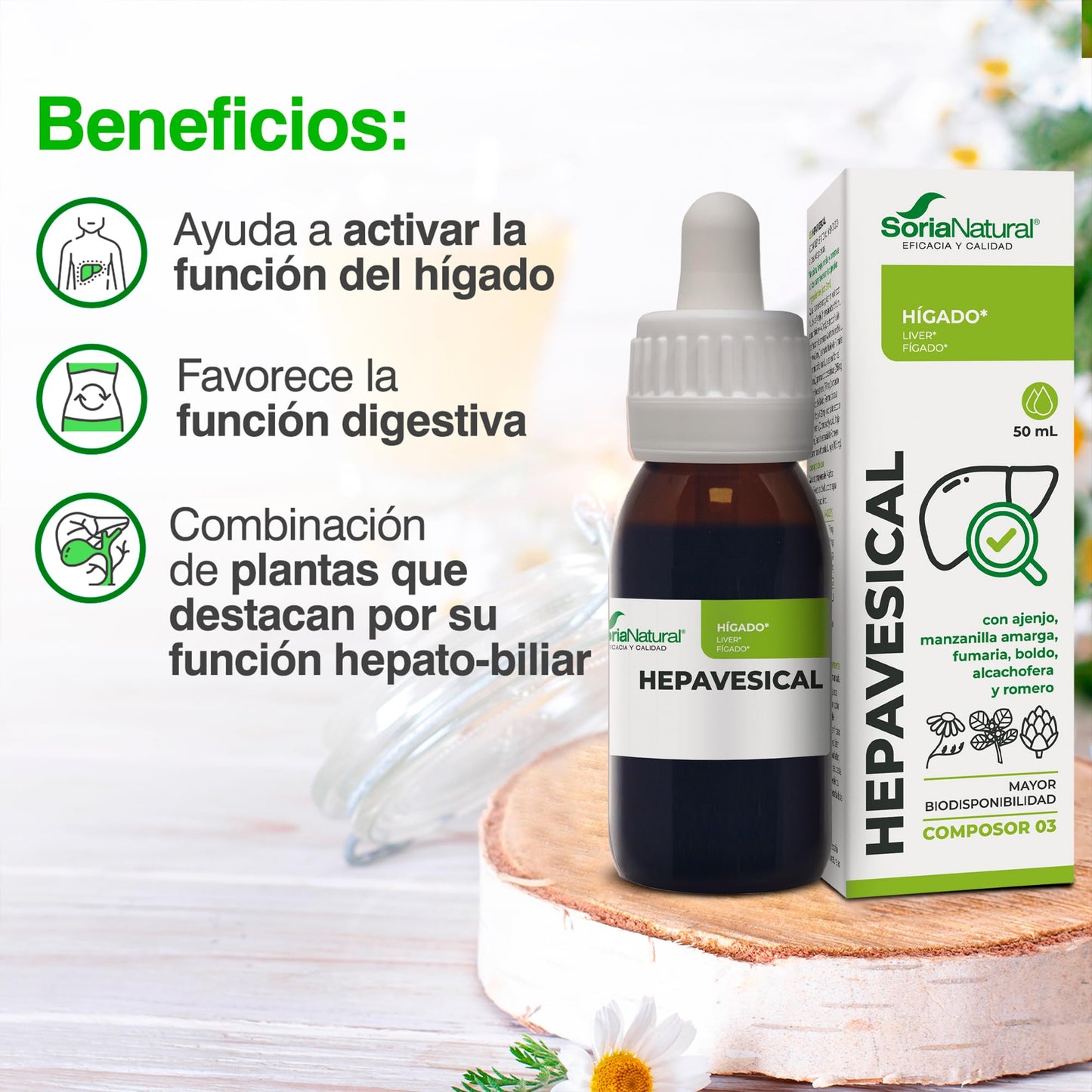 Soria Natural Composor 03 Hepavesical - Extracto Ajenjo, Manzanilla Amarga y Romero - Acción Digestiva, Antiinflamatoria y Diurética - Ayuda Dolor, Hinchazón, Acidez - 50 ml (50 ml (Paquete de 2))