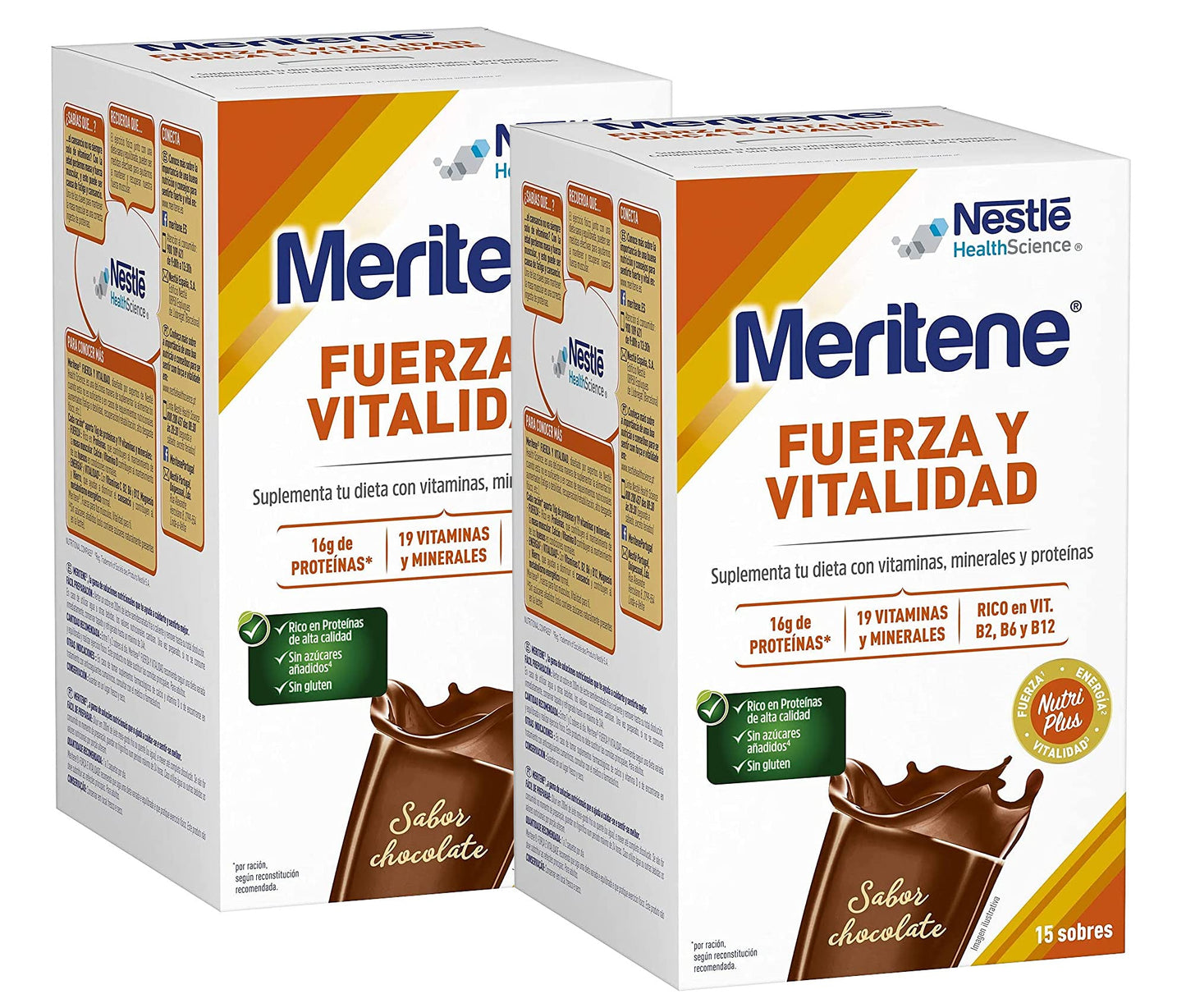 Meritene® FUERZA Y VITALIDAD - Suplementa tu nutrición y mantén tu sistema inmune con vitaminas, minerales y proteínas - Batido de Chocolate - 2 Packs de 15 sobres de 30g