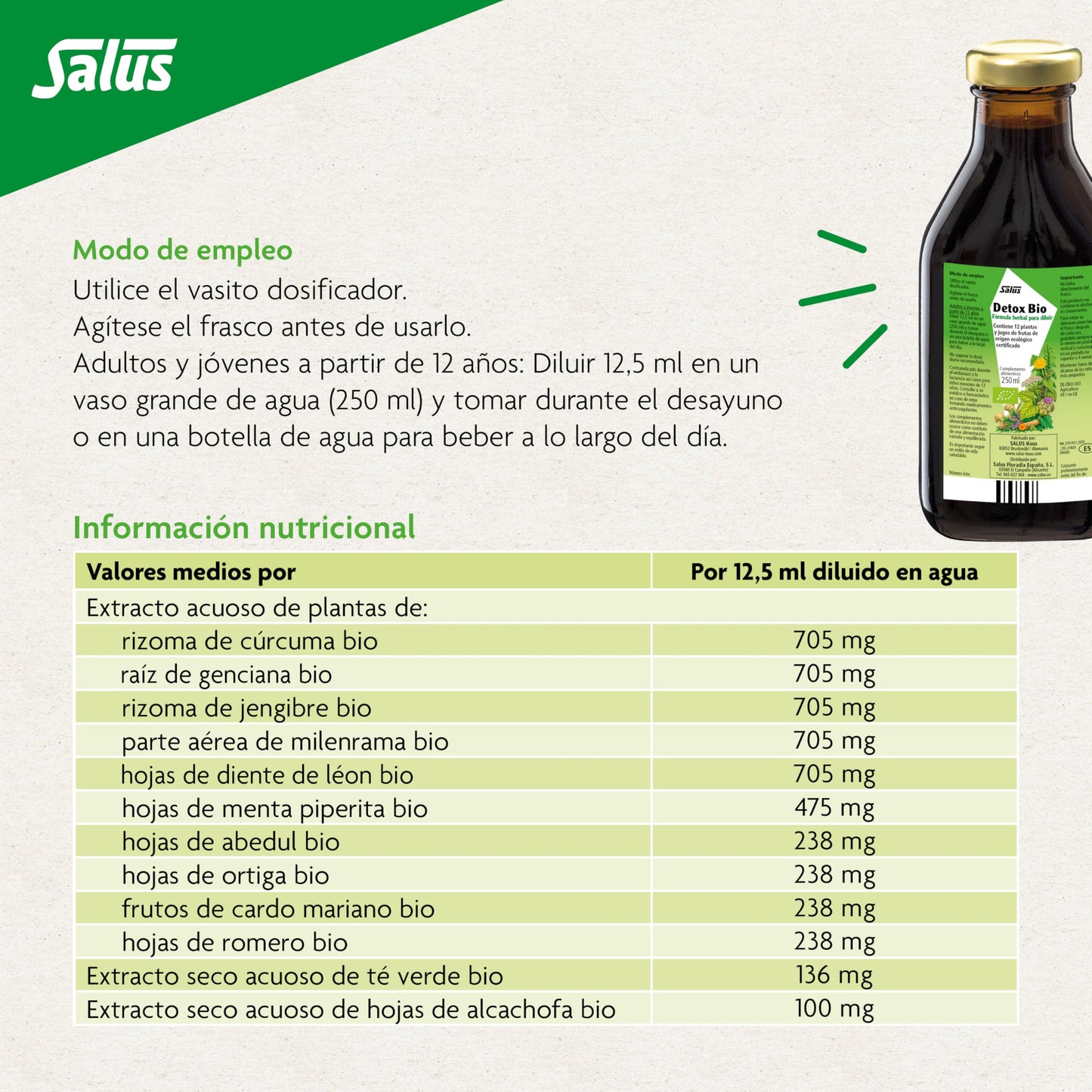 Salus - Detox Fórmula Herbal para Diluir - 250 ml - Para la Eliminación de Toxinas y Limpieza del Organismo - Elaborado con Extractos de 16 Plantas - Complemento Alimenticio