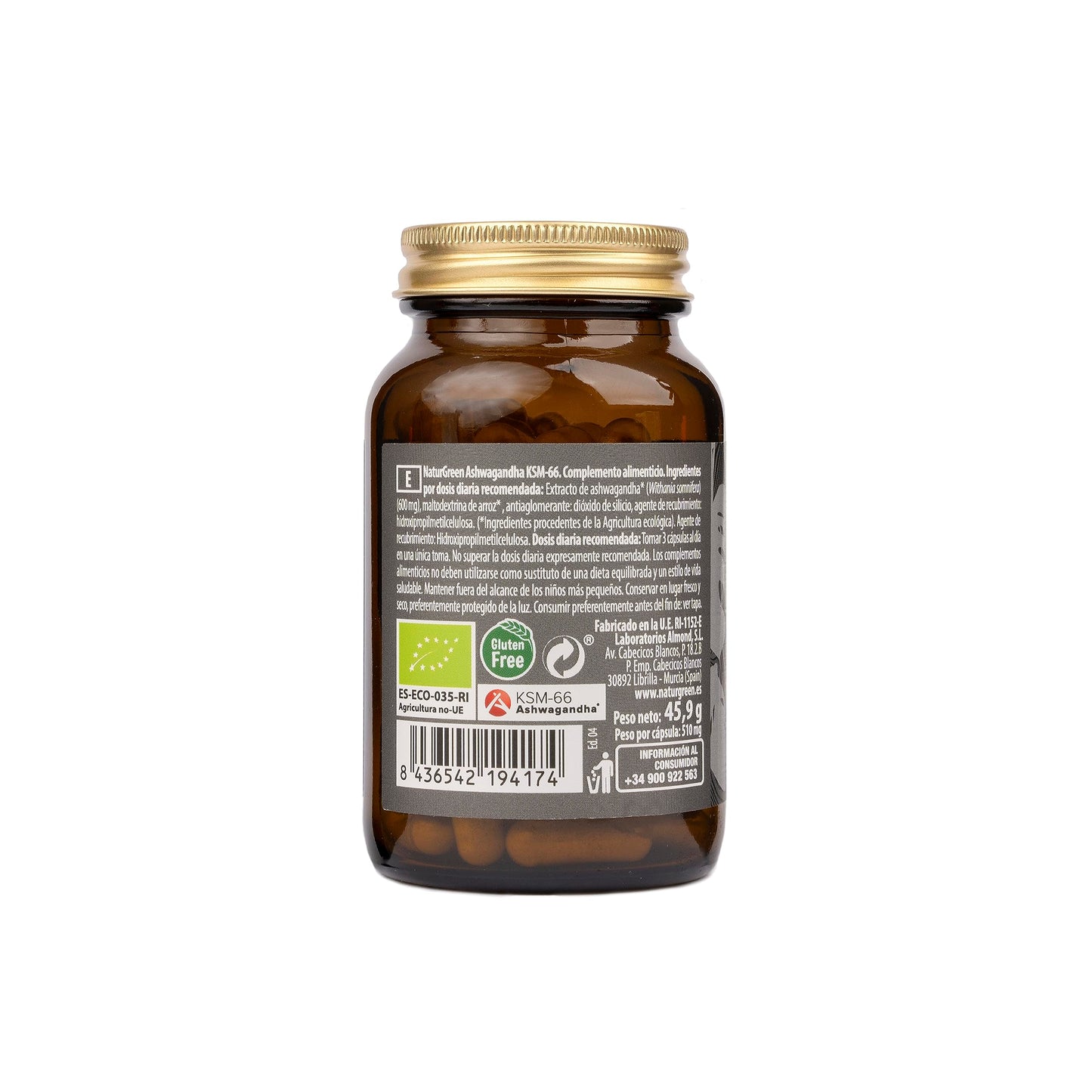 NaturGreen Experience - Ashwagandha KSM-66, Complemento Alimenticio para la Memoria, Cápsulas Memory, Capacidad Cognitiva y Psicológica, Complemento Natural, Sin Gluten - 90 Cápsulas