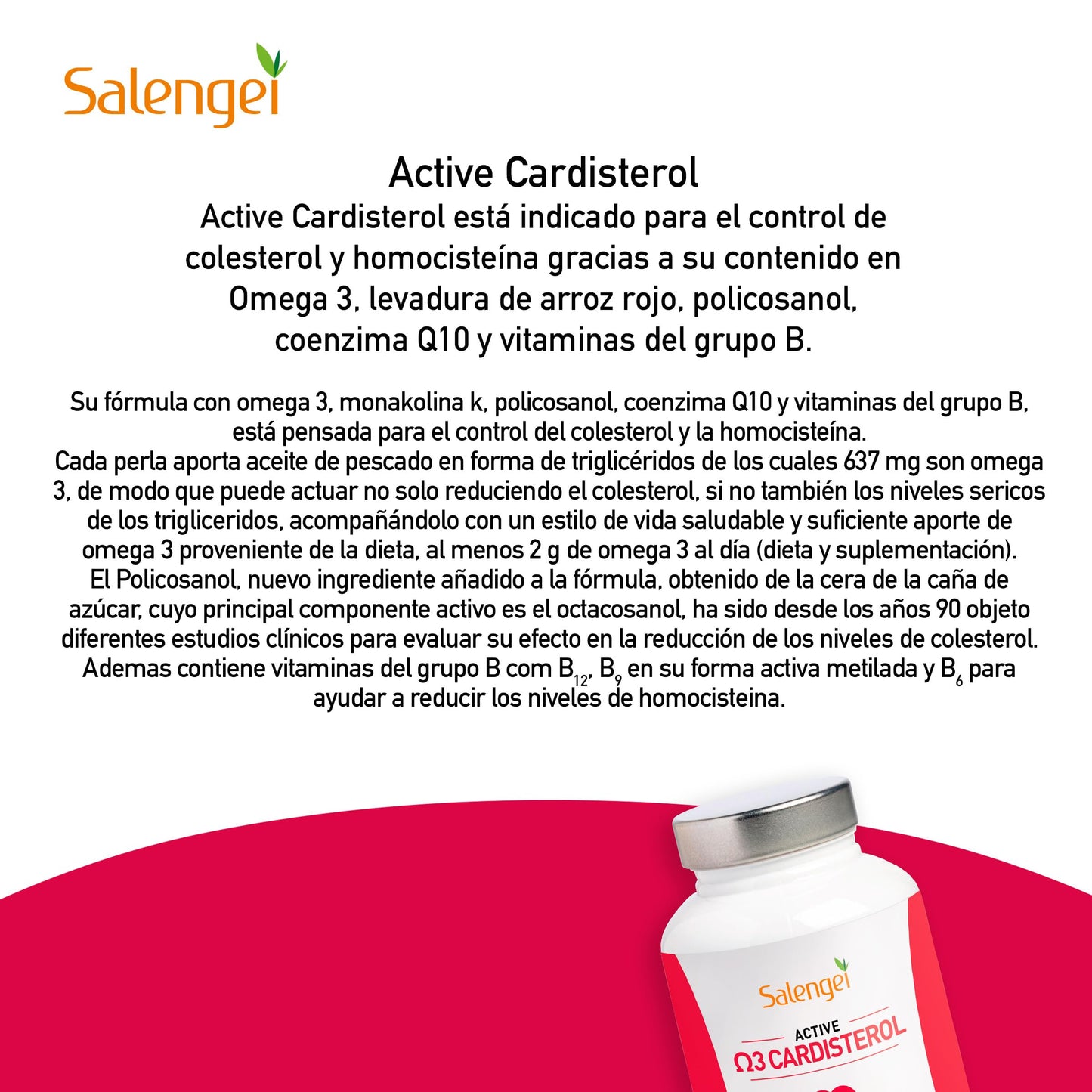 ACTIVE CARDISTEROL – Contribuye al funcionamiento del corazón y al mantenimiento de los niveles de homocistenia | Policosanol | Coenzima Q10 | Aceite de pescado | 60 perlas de 1400 mg |