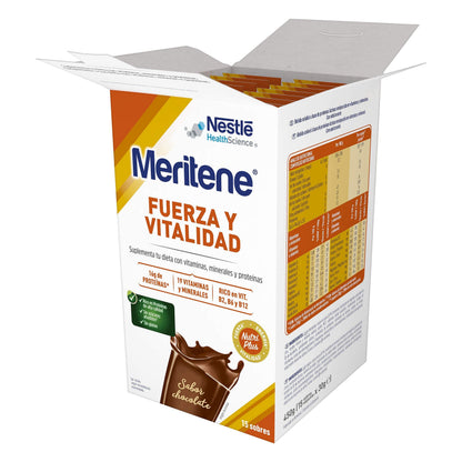 Meritene® FUERZA Y VITALIDAD - Suplementa tu nutrición y mantén tu sistema inmune con vitaminas, minerales y proteínas - Batido de Chocolate - 2 Packs de 15 sobres de 30g