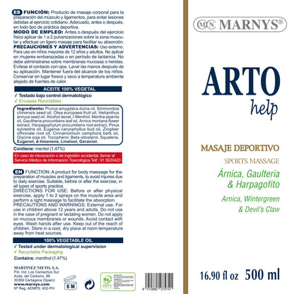 MARNYS Artohelp Aceite de Masaje Deportivo para Músculos, Articulaciones y Ligamentos Spray 50ml