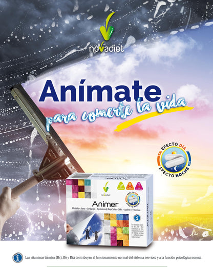 Novadiet – ANIMER Cápsulas con Rodiola, Suma, Cordyceps, Symbalance, KeepCalm, GABA, Azafrán y Vitaminas - Mejora el Estado de Ánimo, Reduce la Fatiga Física y Mental - 60 Cápsulas Vegetales