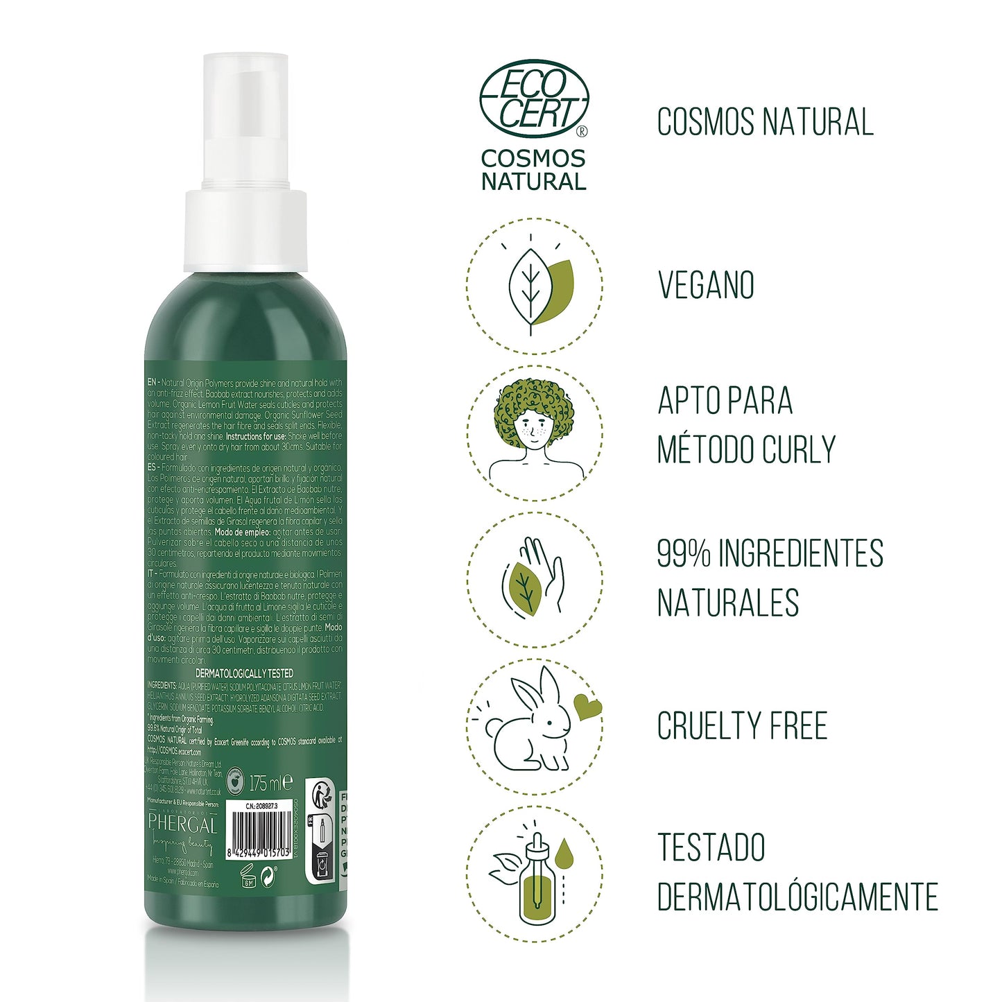 Naturtint Laca Eco Fijación y Volumen, Fija y Aporta Volumen, Efecto Antiencrespamiento, Regenera la Fibra Capilar, Sella las Puntas Abiertas, 99,6% Ingredientes Naturales, ECOCERT, 175ml