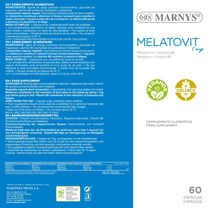 MARNYS Melatovit Melatonina y Vitamina B6 para Conciliar el Sueño 60 Cápsulas