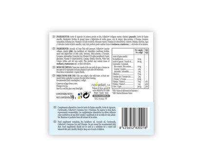 Novadiet - SUNSOL Cápsulas con HMB, Aceite de Coco, L-Triptófano, Carnitina, Café Verde y Colina - Para Potenciar y Mantener el Bronceado - Protección Solar para una Piel Radiante - 30 Cápsulas