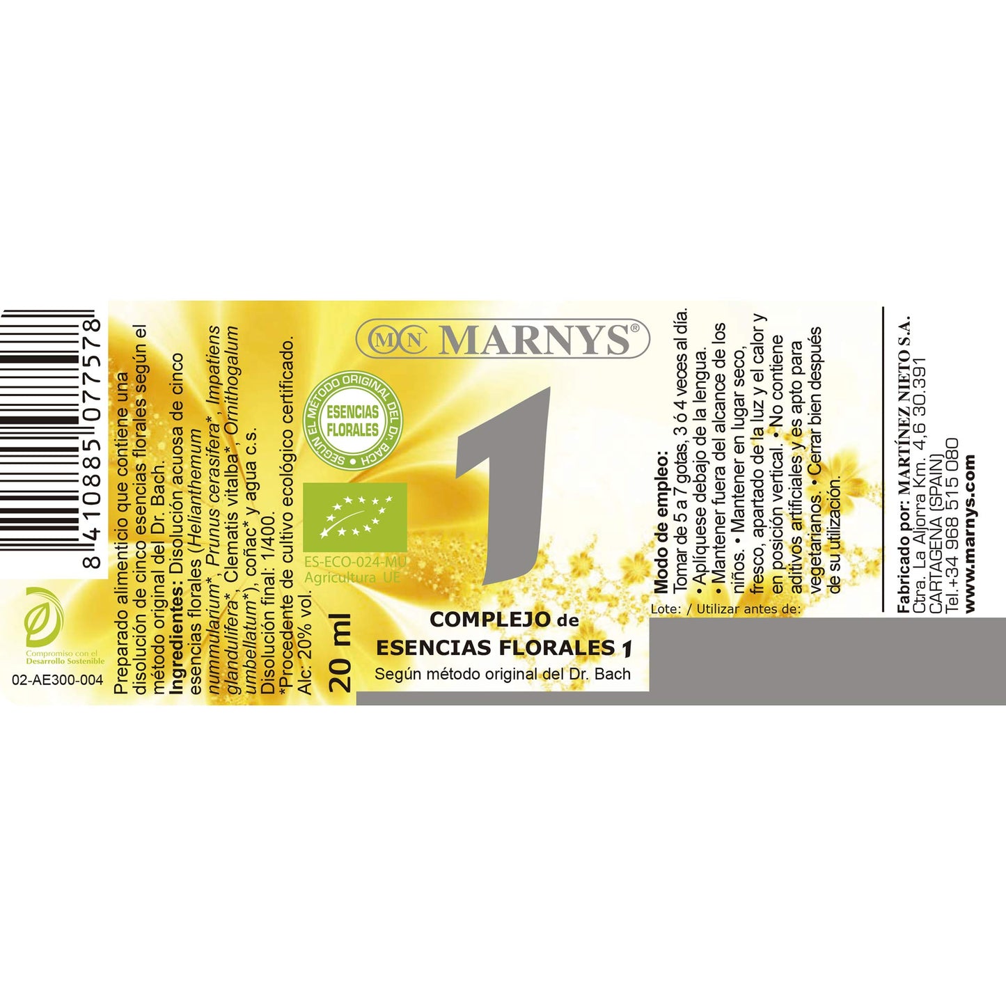 MARNYS Complejo Floral 1 Urgencias Esencia Floral BIO Pipeta 20ml, 1