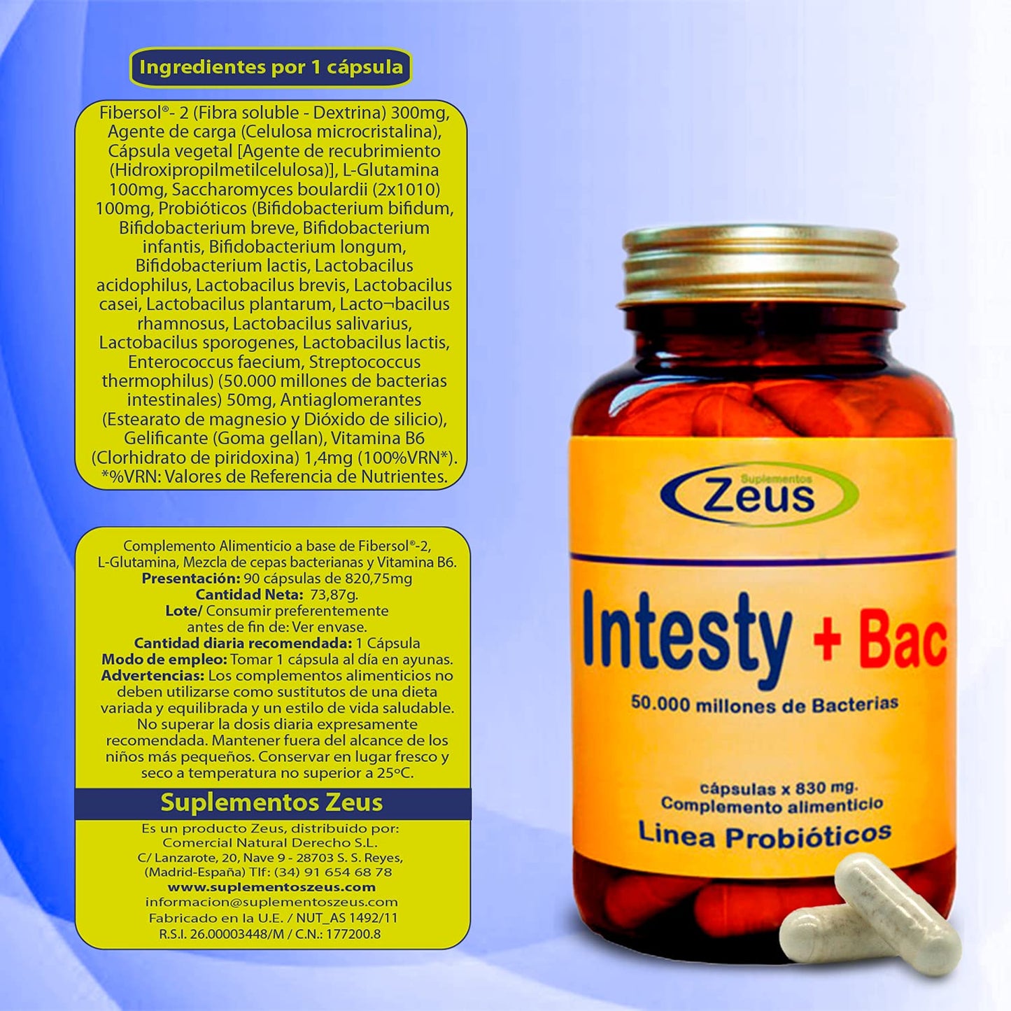 INTESTY+BAC | Contribuye a equilibrar y regular la microbiota intestinal | Complemento Alimenticio a base de Fibersol®- 2, L-Glutamina, Probióticos y Vitamina B6 | 90 Cápsulas Vegetales