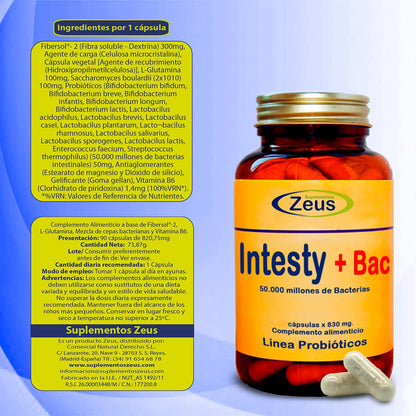 INTESTY+BAC | Contribuye a equilibrar y regular la microbiota intestinal | Complemento Alimenticio a base de Fibersol®- 2, L-Glutamina, Probióticos y Vitamina B6 | 90 Cápsulas Vegetales