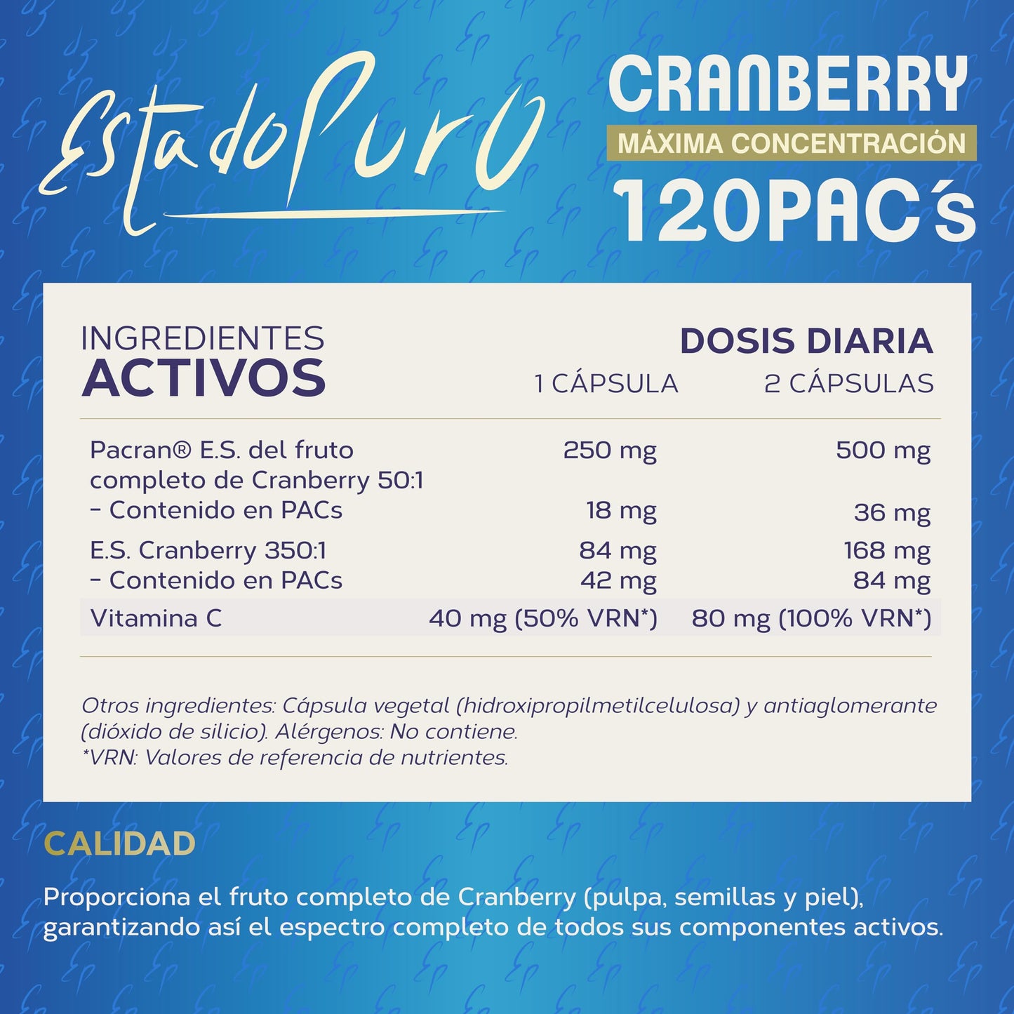 Arándano Rojo Americano 41.900 mg por cápsula - Fórmula Potente para Cistitis - Cranberry 120 PACs de Máxima Concentración - 40 cápsulas de Estado Puro