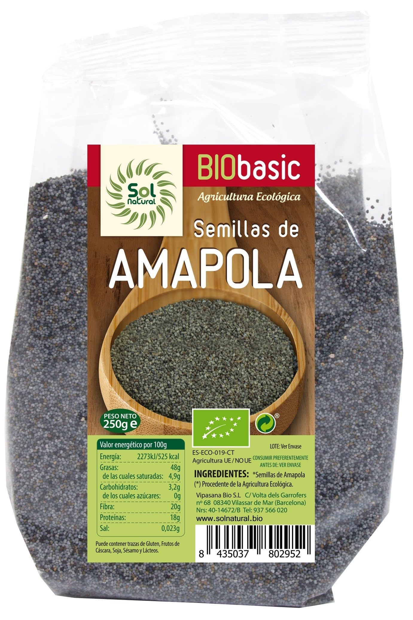 SOLNATURAL SEMILLASßDEßAMAPOLAßBIO 250 g, Estándar, Único