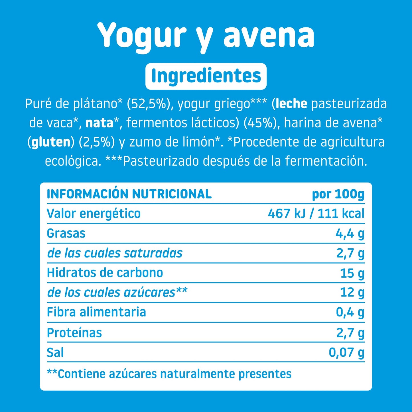Smileat - Pouch Ecológico de Yogur y Avena, Ingredientes Naturales Bebibles, Para Bebés a Partir de los 9 Meses - 100g