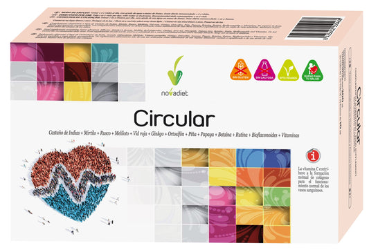 Novadiet - Circular Viales con Rusco, Rutina, Mirtilo, Castaño de Indias, Meliloto, Ginkgo, Ayuda a la Circulación Venosa, Reducir la Hinchazón, la Pesadez en Piernas Cansadas - 20 Viales