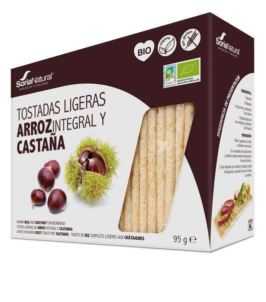 Tostadas Ligeras Arroz Integral Y Castaña Soria Natural Bolsa Hermética 95 G (25 X 3.8 G)/Estuche.