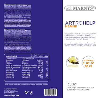 Colágeno Marino Hidrolizado - Artrohelp Marine - Bienestar Para Huesos, Articulaciones Y Piel - Bote 350 Gr Sabor Vainilla