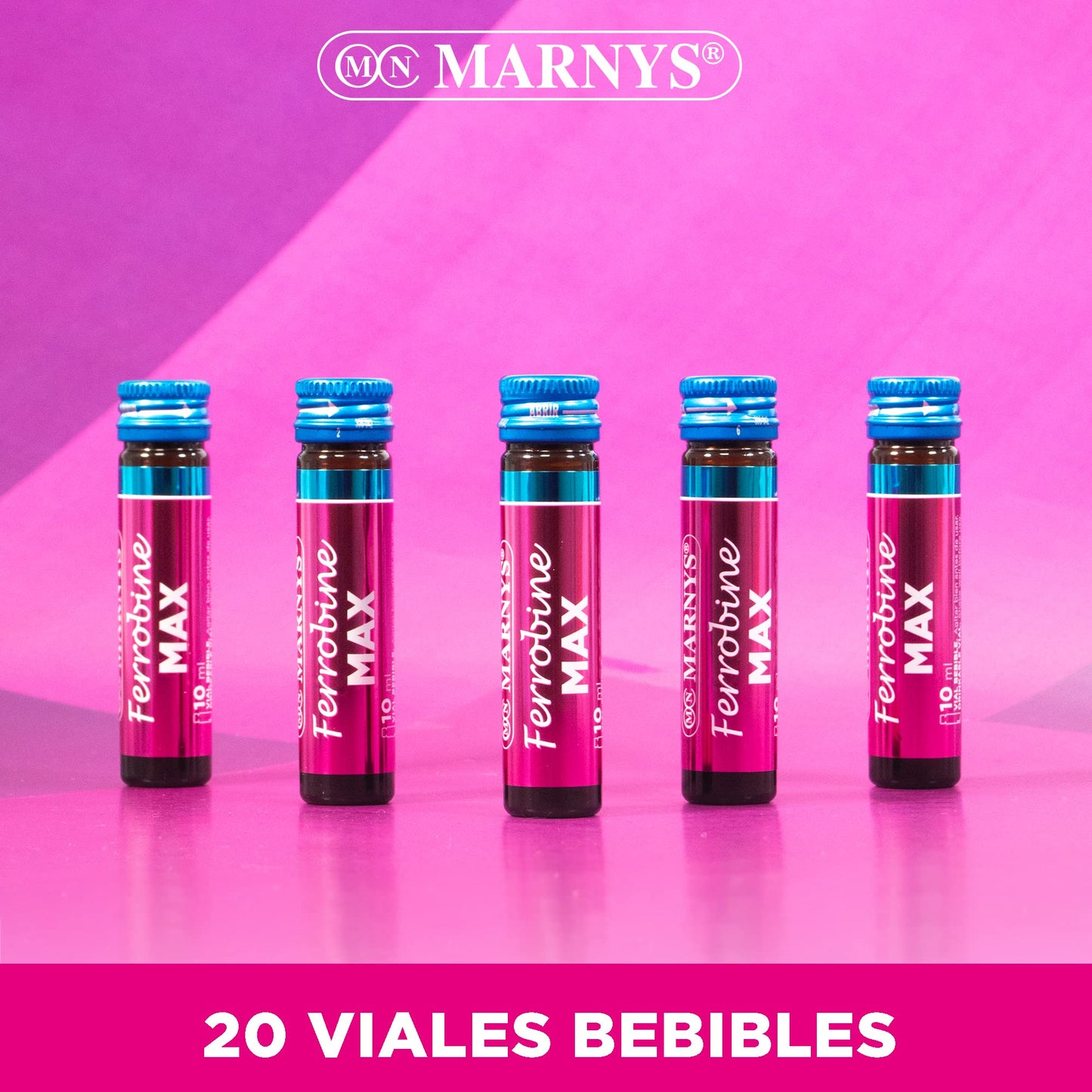 Ferrobine Max - Hierro, Zinc Y Vitaminas - Fortalecer el Cuerpo, Aliviando Cansancio y Fatiga - Para 1 Mes - 20 Viales Monodosis Con Sabor Cereza