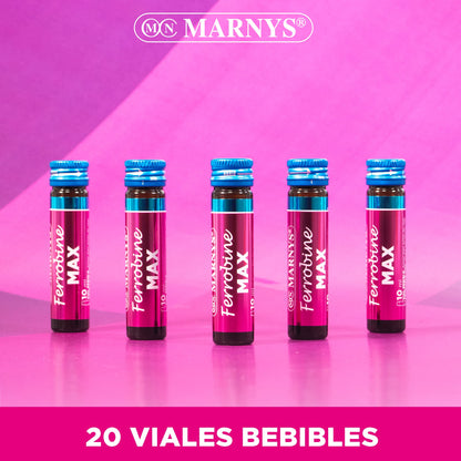 Ferrobine Max - Hierro, Zinc Y Vitaminas - Fortalecer el Cuerpo, Aliviando Cansancio y Fatiga - Para 1 Mes - 20 Viales Monodosis Con Sabor Cereza