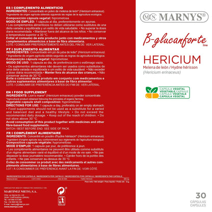 Hericium BIO MARNYS - Melena de León cápsulas Con elevada concentración - Bienestar Mental, Gástrico y de las Defensas - 30 cápsulas vegetales