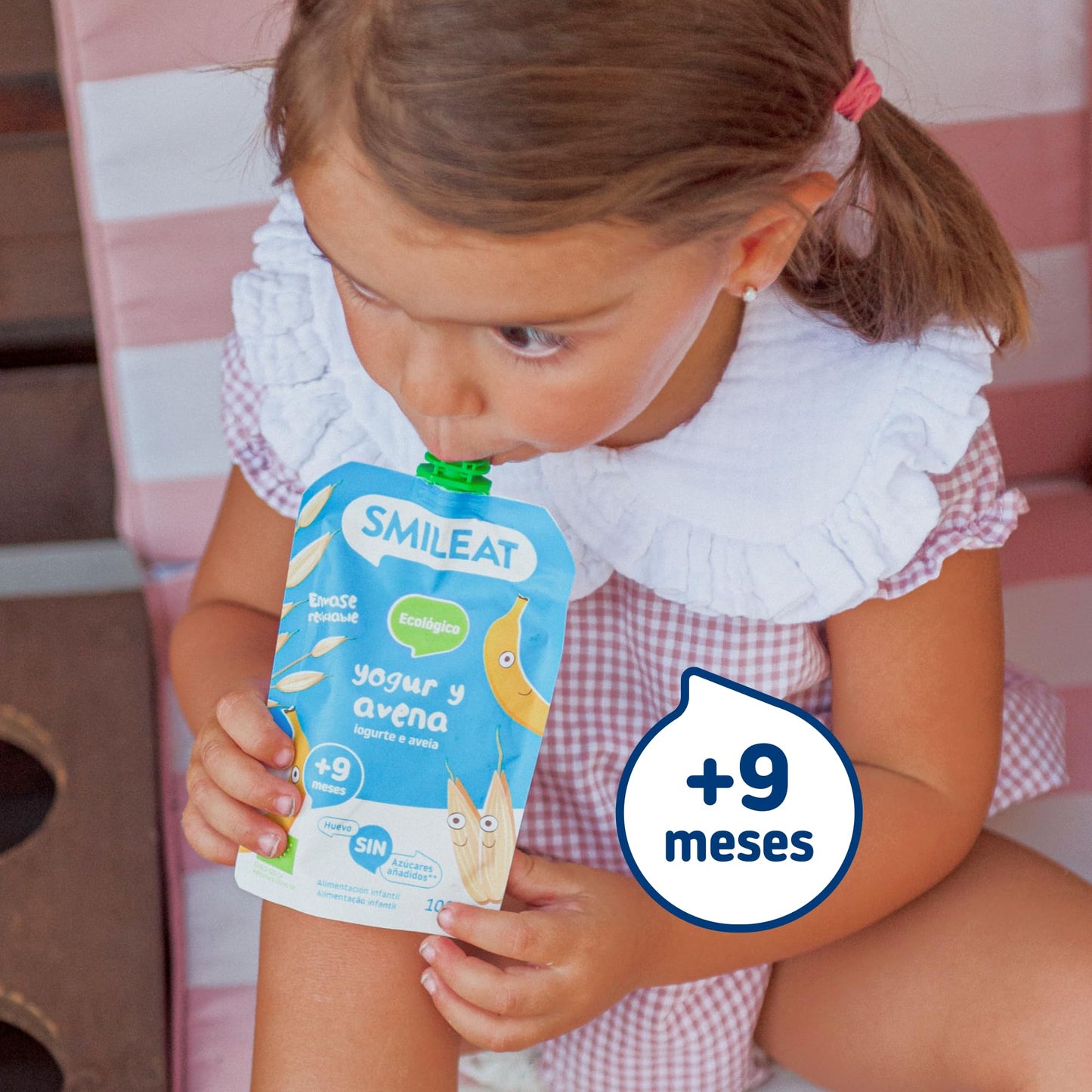 Smileat - Pouch Ecológico de Yogur y Avena, Ingredientes Naturales Bebibles, Para Bebés a Partir de los 9 Meses - 100g