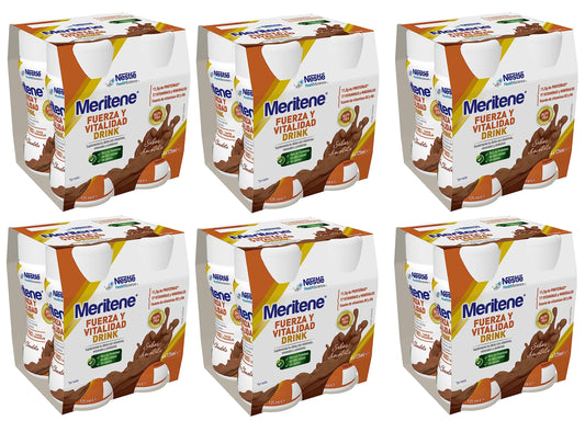 Meritene Fuerza y Vitalidad - Alimento Formato Listo para Tomar - Batido de Proteínas Vitaminas y Minerales - Chocolate - Refuerzo del Sistema Inmunitario(pack de 24 Botellas)