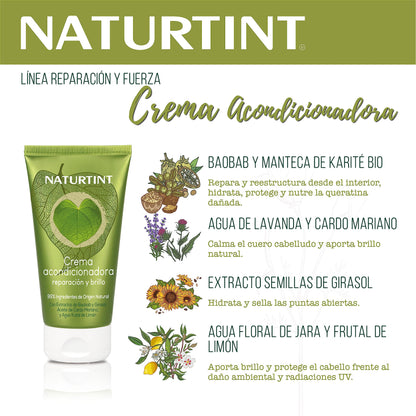 Naturtint Crema Acondicionadora Reparación y Brillo, Hidrata, Protege y Recupera la Queratina Dañada, 99% Ingredientes Naturales, 150 ml