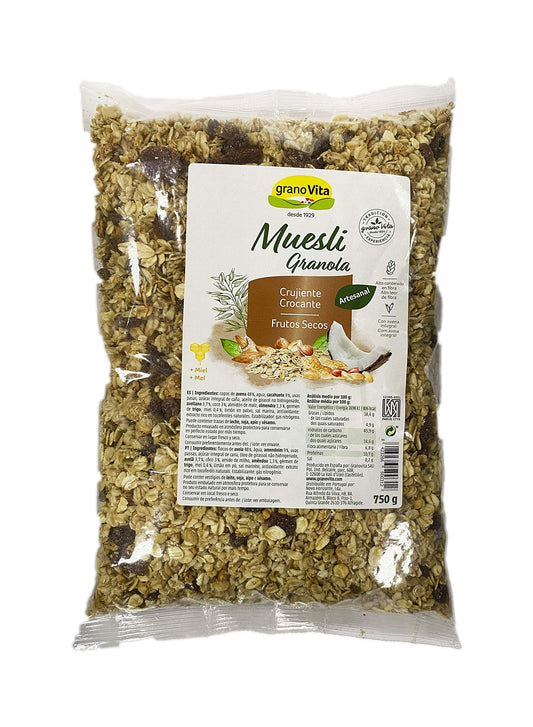 Granovita - Muesli de Frutos Secos - 100 % Natural - Granola con Avena Integral - Alto Contenido en Fibra - Fuente de Energía - Fortalece el Sistema Inmune Apto para Vegetarianos - 750 g