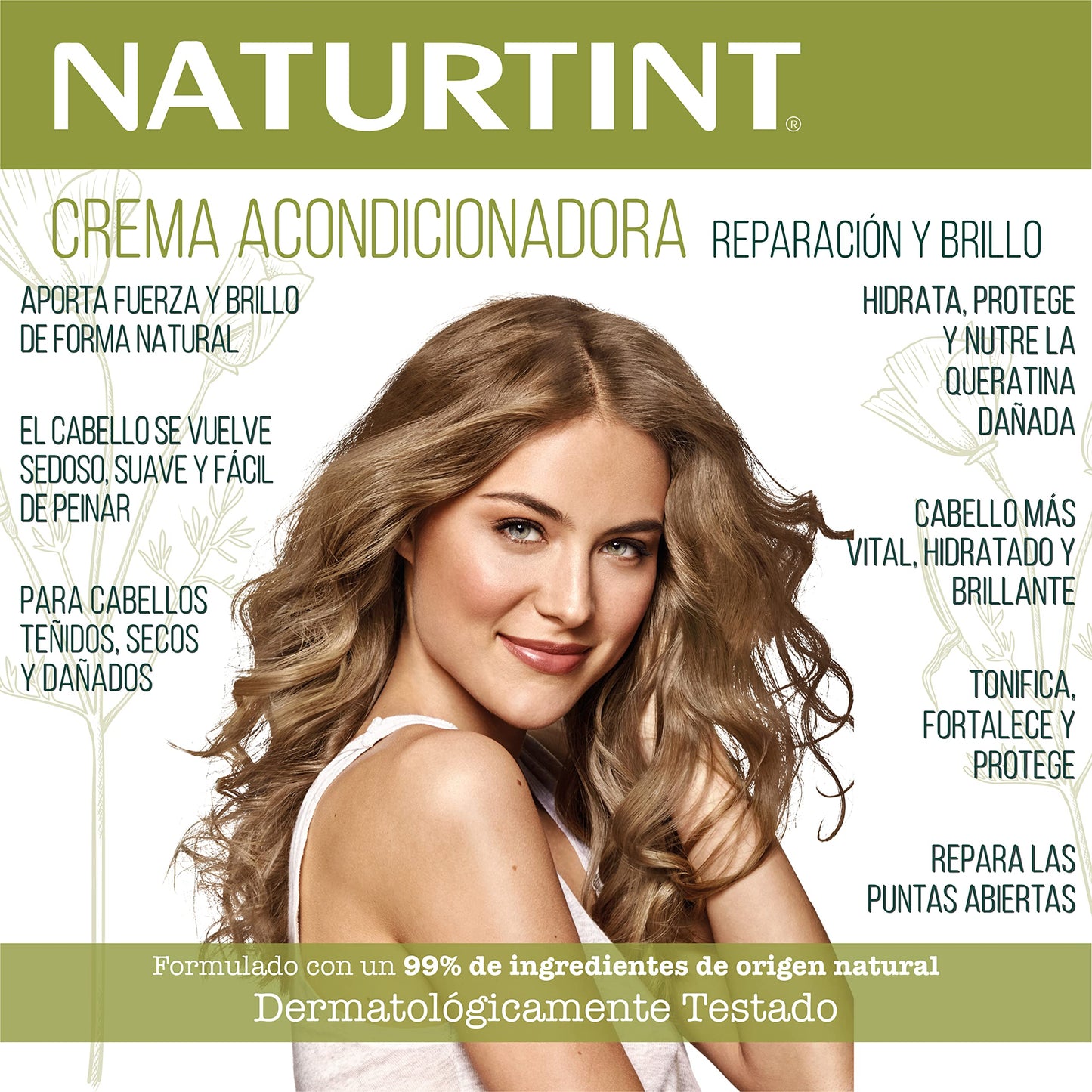 Naturtint Crema Acondicionadora Reparación y Brillo, Hidrata, Protege y Recupera la Queratina Dañada, 99% Ingredientes Naturales, 150 ml