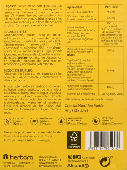 Herbora Digestic 12 Stick X 4 Gr Sabor Piña Bote De 12 Sticks De 4 Gr Herbora 200, 1 unidad