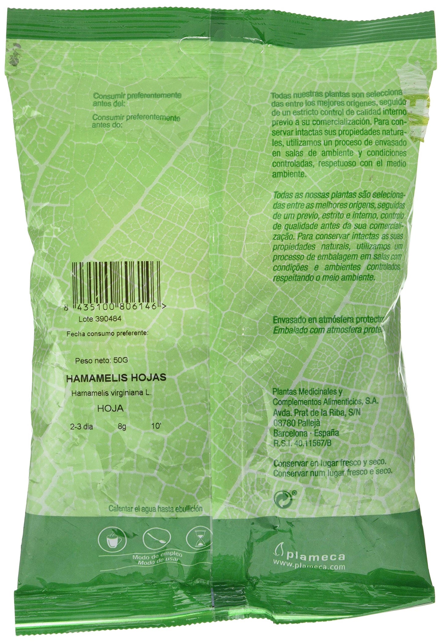 Plameca Hamamelis Hojas Trituradas Bolsa 50Gr. 300 g