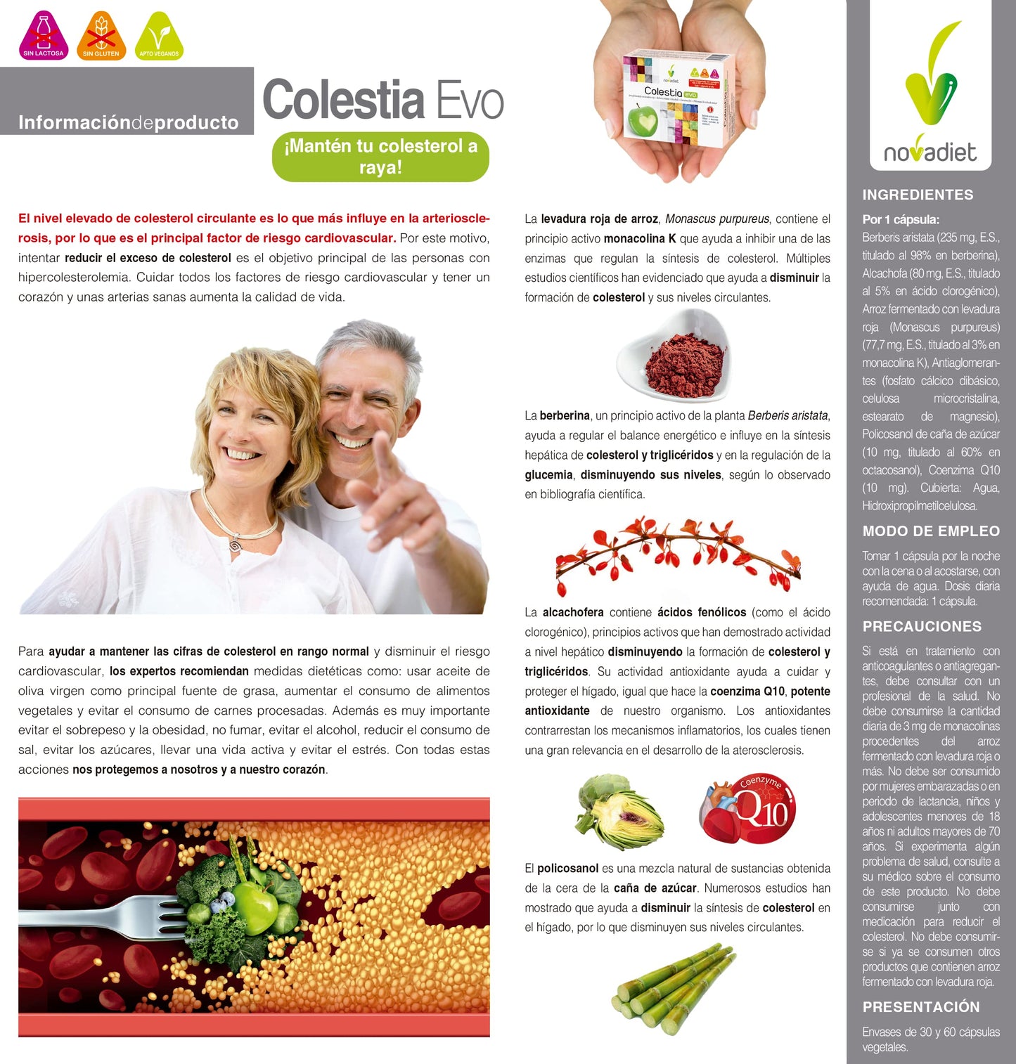 Novadiet COLESTIA EVO 30 Cápsulas - Pastillas Colesterol, Ayuda a Reducir y Mantiene Niveles de Colesterol, Levadura de Arroz Rojo, Berberis Aristata, Alcachofa, Coenzima Q10