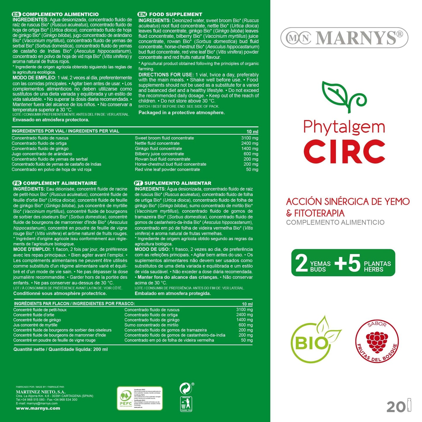 MARNYS Phytalgem CIRC Piernas Cansadas Concentrado de Yemas y Brotes 20 Viales