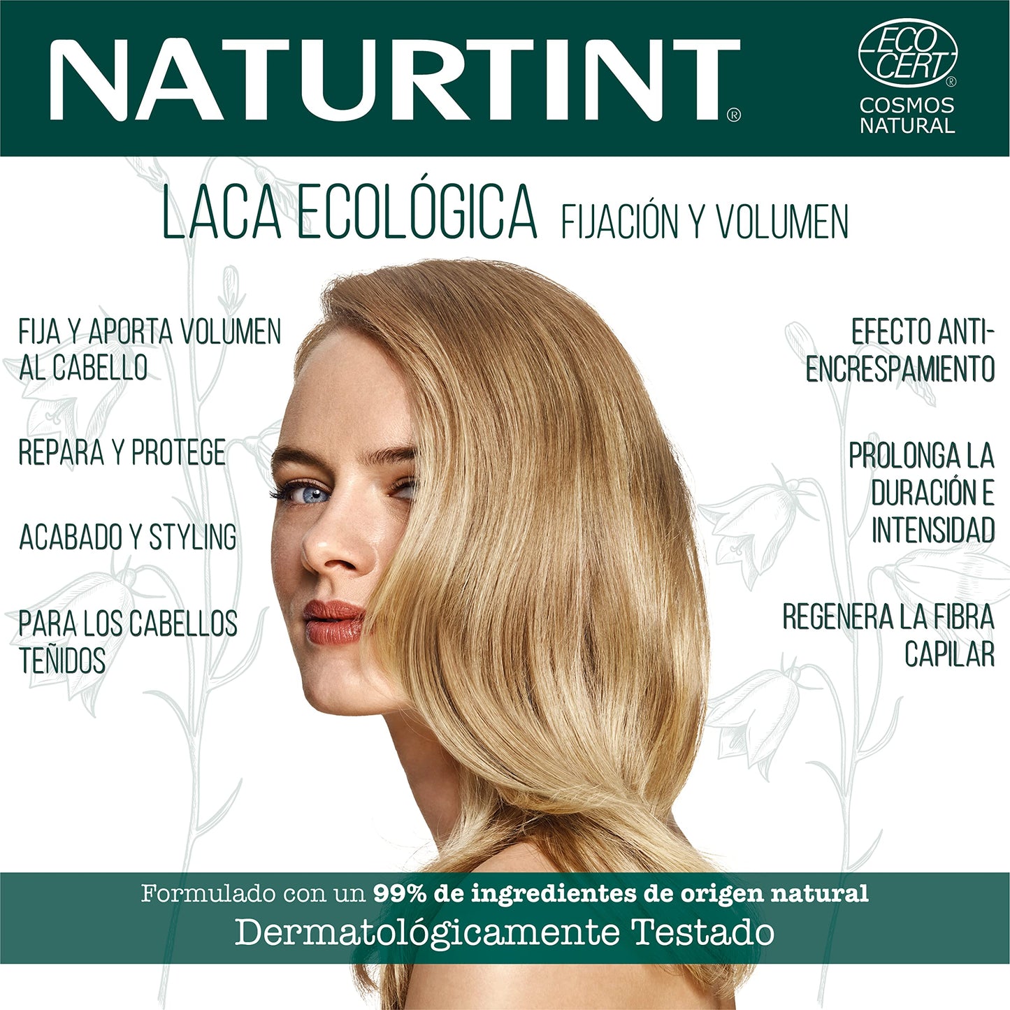 Naturtint Laca Eco Fijación y Volumen, Fija y Aporta Volumen, Efecto Antiencrespamiento, Regenera la Fibra Capilar, Sella las Puntas Abiertas, 99,6% Ingredientes Naturales, ECOCERT, 175ml