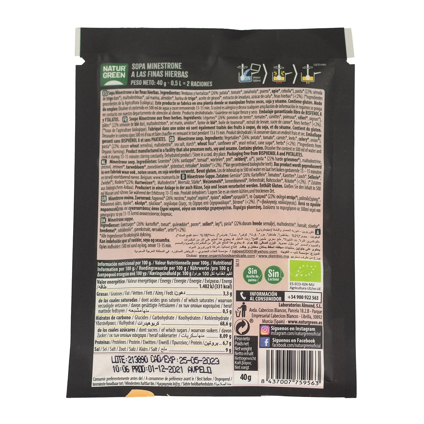 NaturGreen Sopa de Minestrone Finas Hierbas Bio 40g