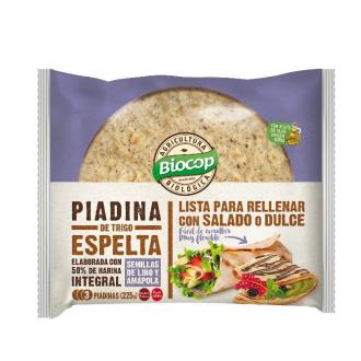 Piadina de trigo espelta con semillas de lino y amapola Bio 225g Biocop