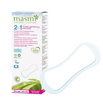Protegeslips 2 en 1 Maxi Plus / Compresa Ultra Masmi Natural Cotton 24U