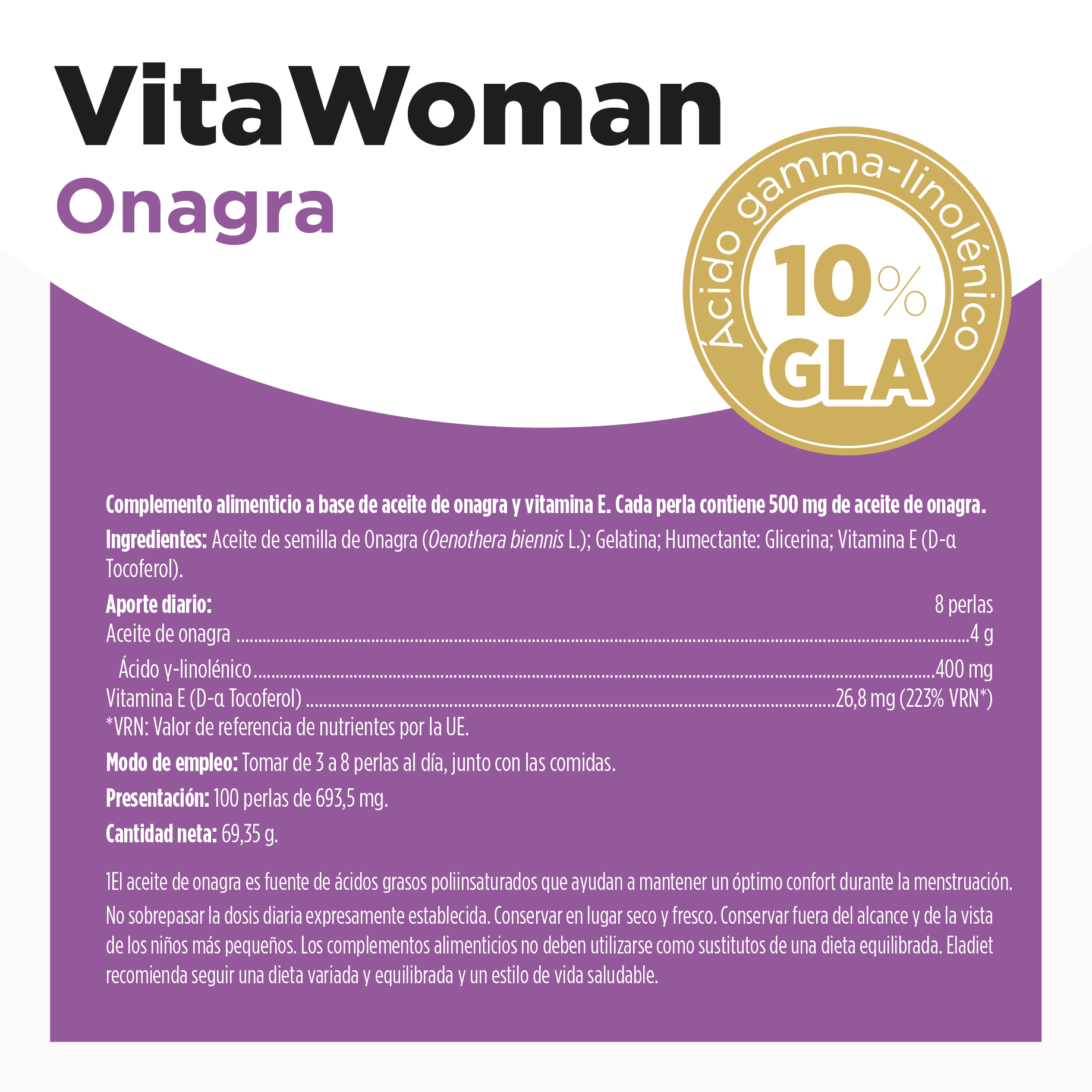 VitaWoman Onagra 450 perlas – Suplemento natural para menstruación