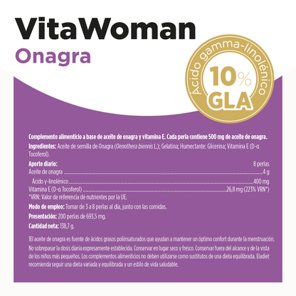 VitaWoman Onagra 200 perlas – Suplemento natural para ciclo menstrual