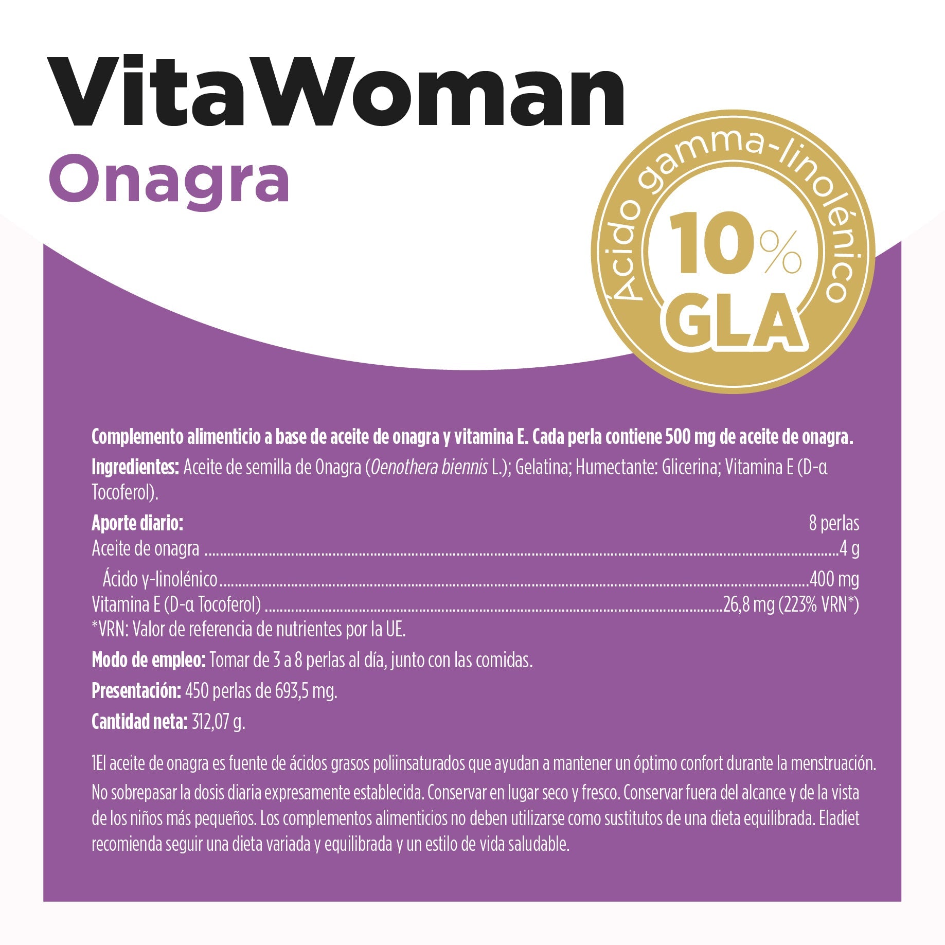 VitaWoman Onagra 100 Perlas Suplemento Hormonal para Menstruación
