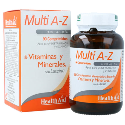 Multivitaminas Minerales A-Z SinGluten Vegan 90comp Health Aid