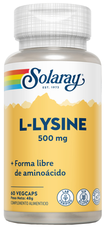 L‑Lysine 500 mg Solaray – 60 Cápsulas Veganas para Salud Ósea
