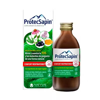 NATYSAL | PROTECSAPIN SIRUP 250ML | Propolissirup | Pflanzen- und Mineralextrakte | SCHWARZE JOHANNISBEERE | KIEFER | ÄLTERER | MANGAN | KUPFER | MALVE | PROPOLIS | ECHINACEA | THYMIAN | WEGERICH