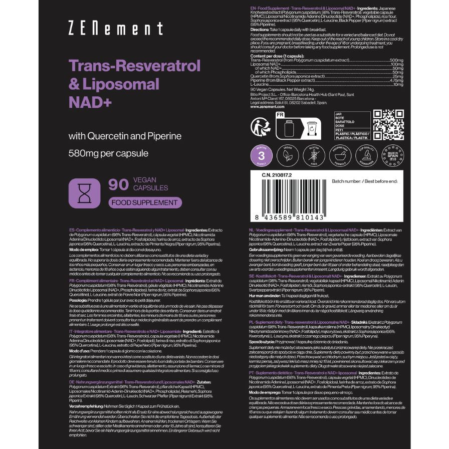 TRANS-RESVERATROL NAD+  liposomada 90cap. - ZENement