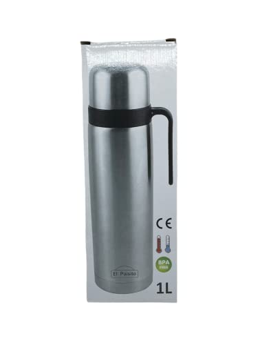 El Paisito Termo Thermos - Stainless Steel Thermos for Mate Tea, 8 x 8 x 30 cm, Silver