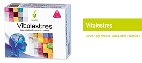 Novadiet - VITALESTRES Cápsulas con Vitamina E, Avena Sativa, Alga Klamath y Garum, Ayuda en Épocas de Nerviosismo, Estados de Ansiedad y Estrés Leves - 60 Cápsulas