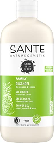 Sante Naturkosmetik Naturkosmetik - Gel de ducha orgánico de piña y lima, tamaño familiar de 500 ml, con dispensador, aroma afrutado y fresco, vegano, sin microplástico, para mujeres y hombres