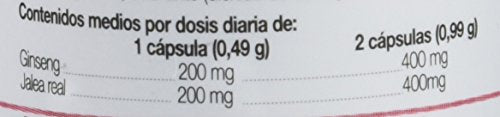 Ana Maria Lajusticia - Ginseng con jalea real – 60 cápsulas. Reduce el cansancio y la fatiga, refuerza el sistema inmunitario. Envase para 60 días de tratamiento.