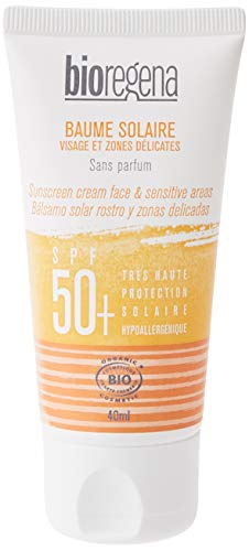 BIOREGENA - Bálsamo solar BIO, factor de protección 50+, rostro y zonas delicadas, tubo 40 ml.