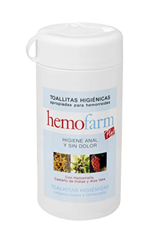 HEMOFARM PLUS - Toallitas húmedas dermatológicas individuales, Calman y refrescan, Para hemorroides, Bote 60 Unidades