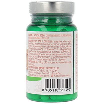 Naturlider - Lactase Enzyme 500 FCC/ALU - Tolerase - Facilitates the Digestion of Lactose - 60 Capsules